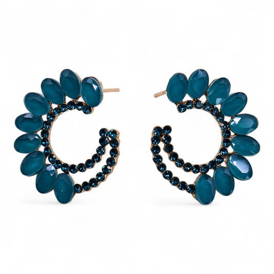 Teal Green - Vintage Glass - Loop - Earrings