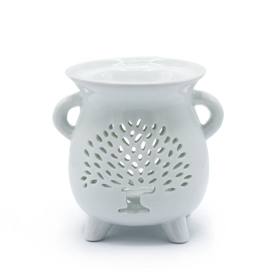 Cauldron Oil Burner - Tree of Life - White