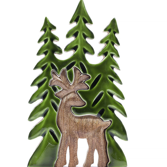 Lost in the Forrest -  Stag in the Forrest 3D Wooden Decoration - 25x15cm