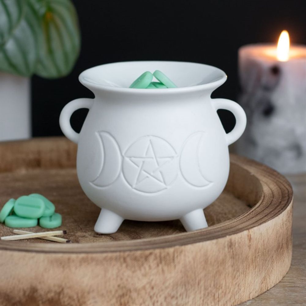 White Triple Moon Cauldron Oil Burner