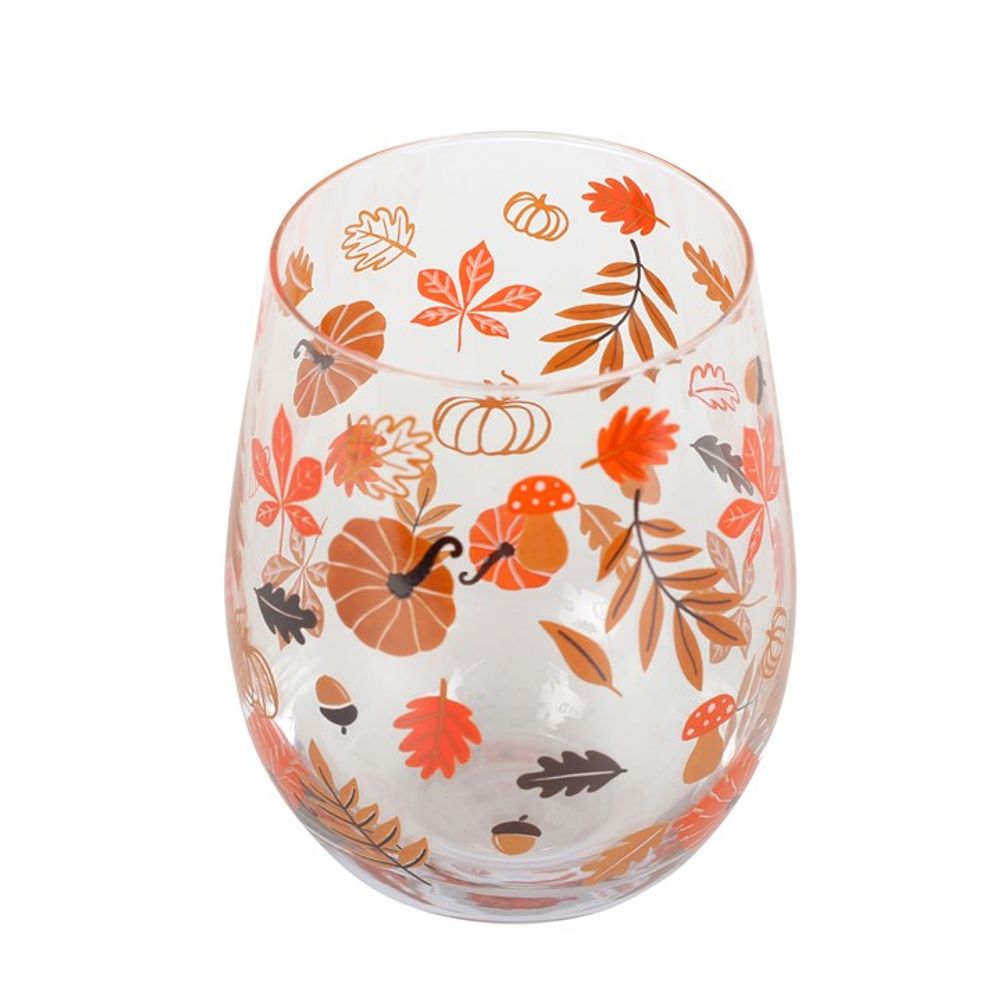 Autumn Pumpkin Leaves and Pumpkins Stemless Glass