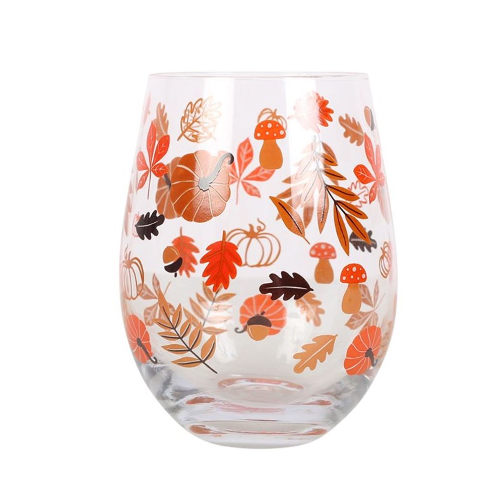 Autumn Pumpkin Leaves and Pumpkins Stemless Glass