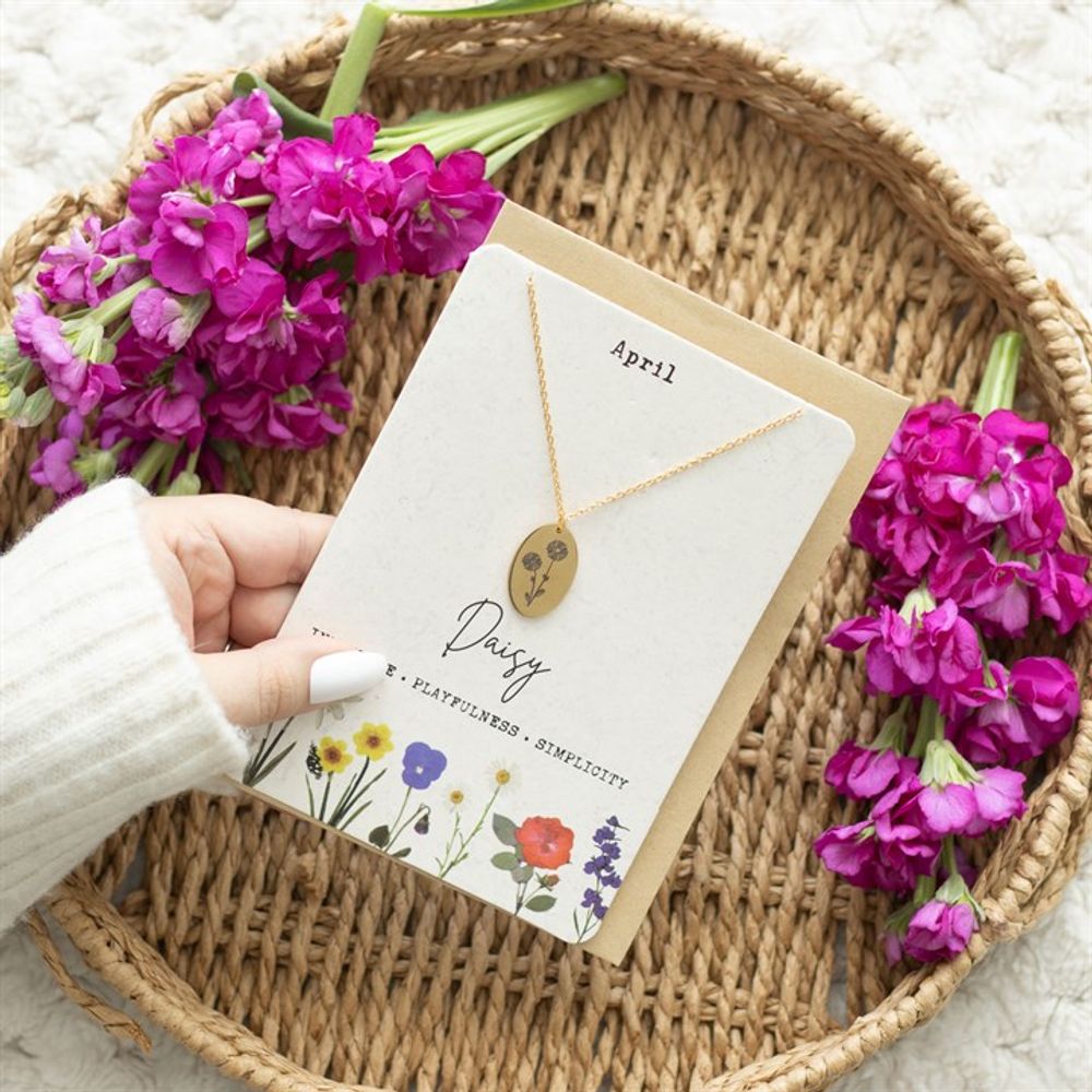 April Daisy Birth Flower Necklace Card